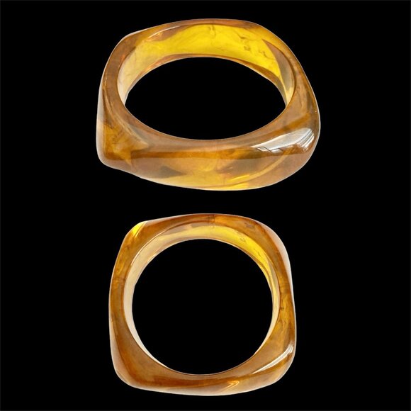 Vintage Lucite Acrylic Faux Honey Amber Tortoise Shell Bracelet Bangle Retro 8" - Picture 1 of 16